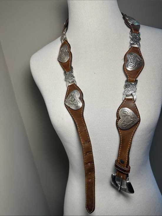 Tony Lama Accessories - Tony Lama Brown Leather Western Belt with Silver Heart Conchos vintage USA